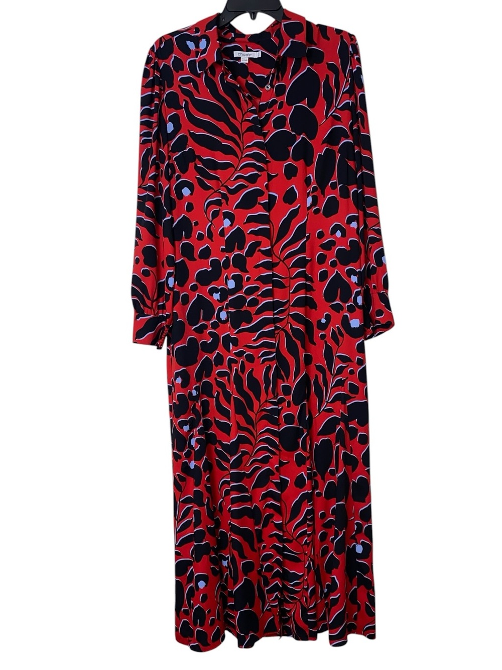 Chico’s Bold Red & Black Animal Print Floral Print Maxi Dress Size 10 Feminine